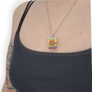 Vintage Sterling Silver Silver Keith Haring Heart Necklace